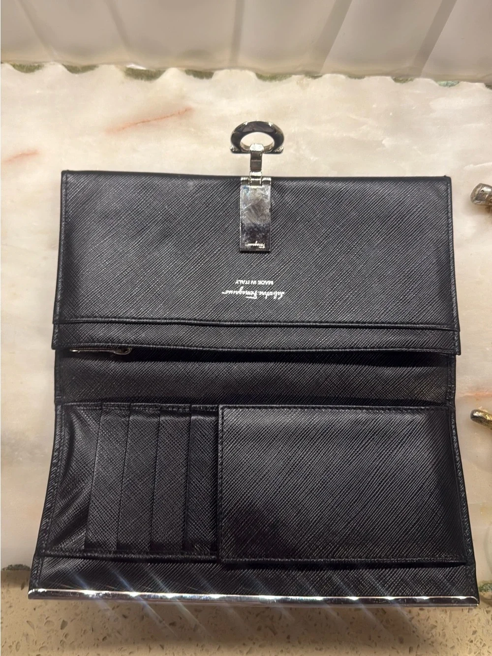 Salvatore Ferragamo Black Women's Clutch with Silver Hardware